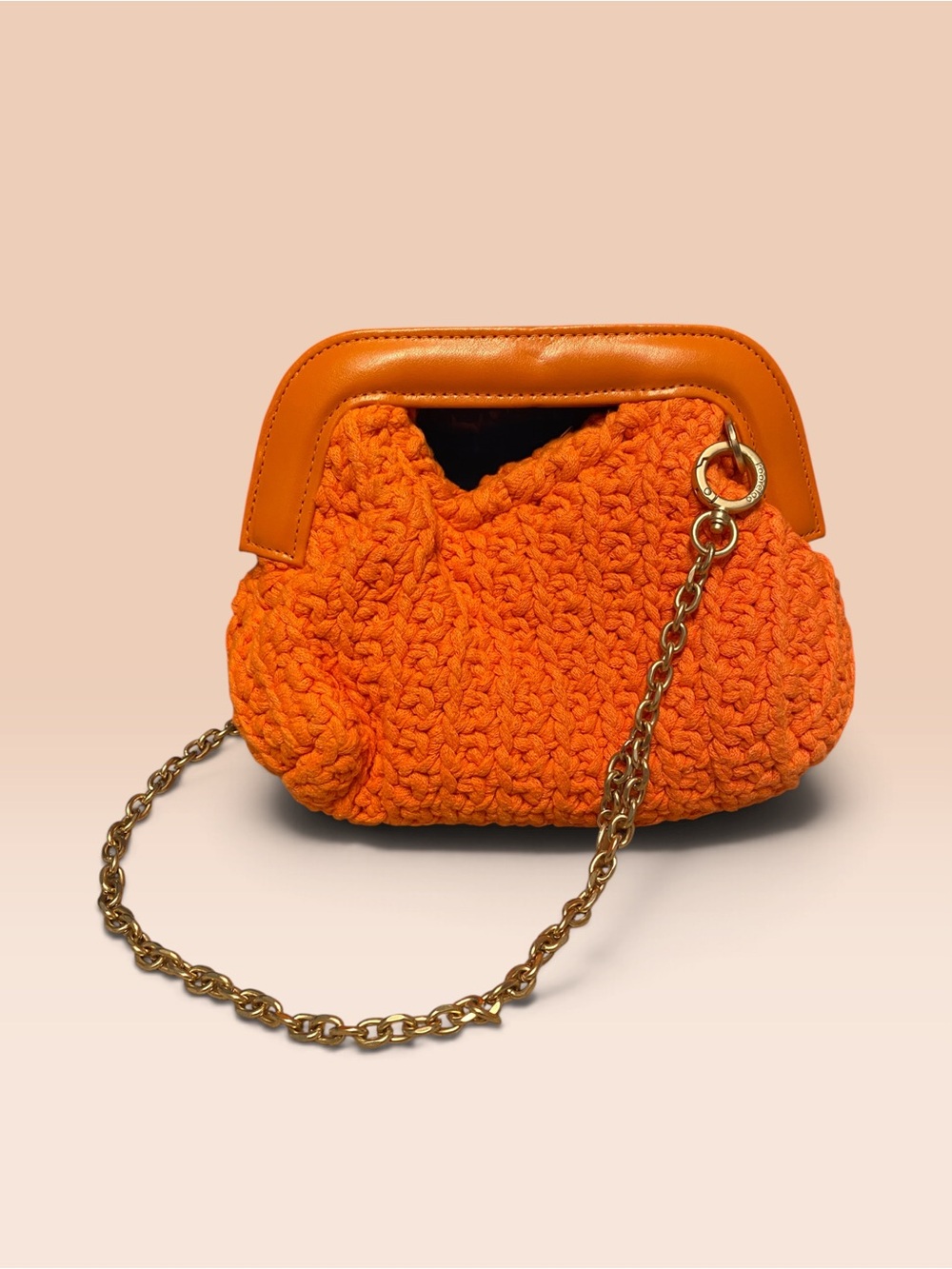 Kooreloo Hand-Knit Orange Mini Bag with Gold Chain Strap